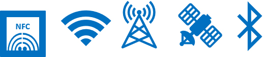 NFC, Wifi, Satellite, Bluetooth